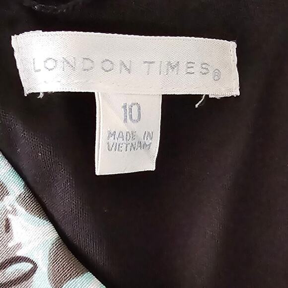 London Times Black and Aqua Color Block Floral Sheath Career Dress Size 10 - Picture 9 of 9